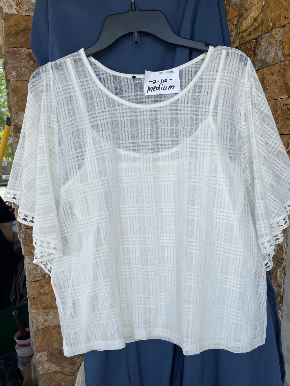 White Sheer Overlay Top with Crochet Trim - Brand Unspecified